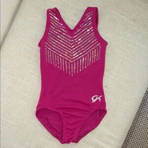 GK Hot Pink Girls' Gymnastics Leotard with Rhinestone Chevron size 5-6 years